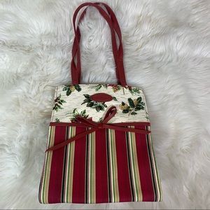 Longaberger Holiday Gift Bag in Holiday Stripe Holiday Botanical